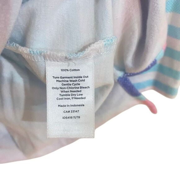 T by Talbots large 100% cotton three-quarter sleeve crewneck, white blue pink st - Picture 6 of 7